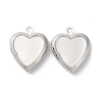 Rack Plating Brass Locket Pendants, Long-Lasting Plated, Heart, Platinum, 21x17x4mm, Hole: 1.5mm