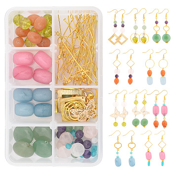 SUNNYCLUE DIY Gemstone Earring Making Kits, Including Natural Gemstone Beads, Brass Links & Pendants & Earring Hooks, Iron Spacer Beads, Alloy Bead Caps & Links, Golden, 10x15mm, Hole: 1mm