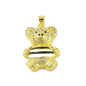 Brass Micro Pave Cubic Zirconia Pendants, with Enamel, Real 18K Gold Plated, Bear, Black, 28x20x5mm, Hole: 4.5x3.7mm
