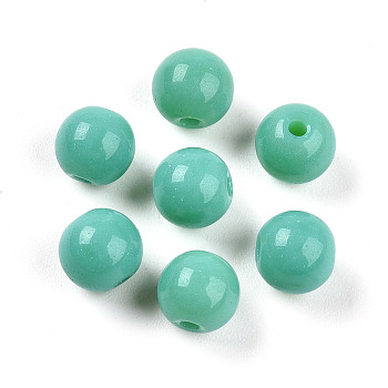 Opaque Solid Color Glass Beads, Round, Turquoise, 6~6.5mm, Hole: 1.2~1.4mm