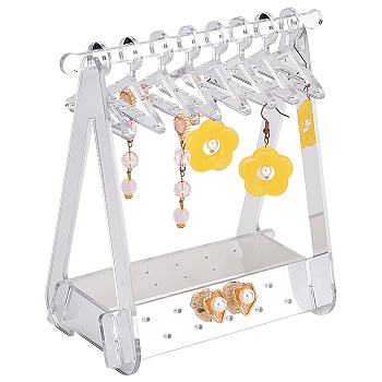 ELITE 1 Set Coat Hanger Shaped Acrylic Earring Display Stands, Jewelry Organizer Holder for Earring Storage with 8 Mini Hangers, Silver, Finish Product: 15x8.2x15.2cm