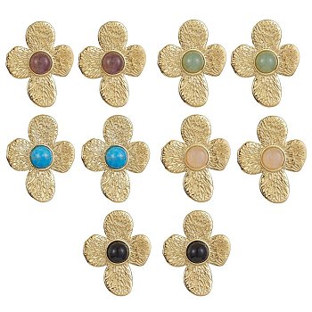 Natural Mixed Gemstone Flower Stud Earrings, Ion Plating(IP) 304 Stainless Steel Earrings for Women, Real 18K Gold Plated, 33x26.5mm