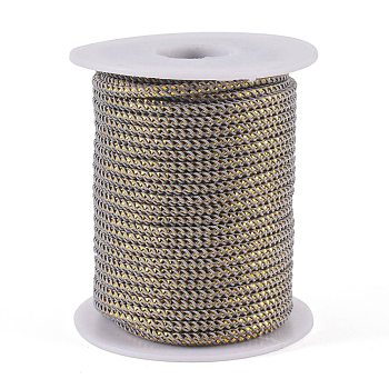 Round String Thread Polyester Cords, with Gold Wire, Dark Gray, 2.5mm, about 21.87 yards(20m)/roll