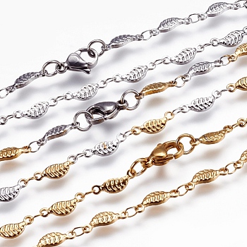 304 Stainless Steel Chain Necklaces, with Lobster Claw Clasps, Leaf, Mixed Color, 17.5 inch(44.5cm) 