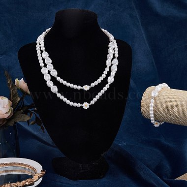 3Pcs Natural Shell & Plastic Pearl Flowers Beaded Necklaces and Stretch Bracelet Set(SJEW-SW00010-02)-3