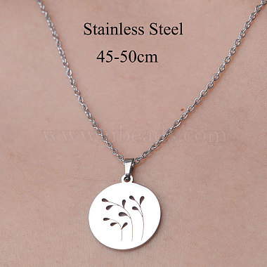 201 Stainless Steel Hollow Leaf Pendant Necklace(NJEW-OY001-33)-3