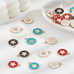 30Pcs 5 Colors Alloy Enamel Pendants, Light Gold, Flat Round with Heart Charm, Mixed Color, 16x13x2mm, Hole: 1.6mm, 6pcs/color(ENAM-LP0002-41)