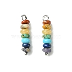 7 Chakra Gemstone Beaded Pendants, Rondelle Charms with Brass Findings, Mixed Dyed and Undyed, Platinum, 20x5mm, Hole: 1.8mm(PALLOY-JF02527-01)