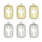 6Pcs 2 Colors Brass Micro Pave Cubic Zirconia Pendants, Rectangle with Cactus Charms, Mixed Color, 23x13.5x2mm, Hole: 1.6mm, 3pcs/color(KK-CJ0003-22)