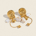 304 Stainless Steel Shell Shape Tassel Stud Earrings, with Imitation Pearl, Real 18K Gold Plated, 85x22mm(HO9250)