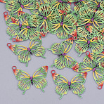 Printed Brass Pendants, Etched Metal Embellishments, Butterfly, Lime Green, 16.5x19x0.3mm, Hole: 1.5mm(KKC-R002-02D)