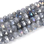 Anti-Tarnish Electroplate Glass Imitation Jade Beads Strands, Rondelle, Gradient Color, Faceted, Dark Gray, 5.5~6x4~4.5mm, Hole: 0.8~1.2mm, about 78~80pcs/strand, 13.38''(34cm)(EGLA-T029-6mm-13A)