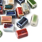 20Pcs Handmade Porcelain Beads, Cuboid, Fancy Antique Glazed Porcelain, Mixed Color, 12~13x7~7.5x7~7.5mm, Hole: 2.5mm(PORC-YW0001-67)