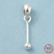 925 Sterling Silver Pendant Bails, Beadable Pins, with S925 Stamp, Silver, 16x0.8mm, Hole: 4.5x3mm, Ball: 3mm(STER-P048-01A-S)