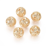 Hollow Brass Beads, Round with Dragonfly, Real 18K Gold Plated, 17.5mm, Hole: 2.5mm(KK-L180-048G)