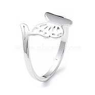 304 Stainless Steel Hollow Out Butterfly Adjustable Ring for Women, Stainless Steel Color, US Size 6 1/2(16.9mm)(RJEW-I097-03P)
