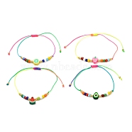 Adjustable Cord Bracelet for Teen Girl Women, Handmade Polymer Clay & Glass Seed Beads Bracelet, Mixed Color, Inner Diameter: 5/8 inch(1.6cm)(BJEW-JB06880)