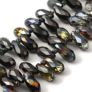 Electroplate Glass Beads Strands, Half Plated, Faceted, Teardrop, Top Drilled, Black Plated, 13x7x7mm, Hole: 1mm, about 100pcs/strand, 19.29''(49cm)(EGLA-B006-01A-HP01)