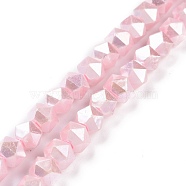 Glass Pearl Beads Strands, Faceted, Polygon, Pearl Pink, 7.5x7.5mm, Hole: 1mm, about 49pcs/strand, 14.09 inch(35.8cm)(GLAA-F122-03H)