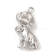 Brass with Glass Pendants, Dog & Heart Charm, Real Platinum Plated, 17x12x4mm, Hole: 1.2mm(KK-G468-35P)