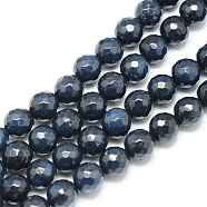 Natural White Jade Bead Strands, Dyed, Faceted, Round, Prussian Blue, 8~9mm, Hole: 1mm, about 46pcs/strand, 14.76~14.96 inch(37.5~38cm)(X-G-R346-8mm-21)