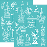 Self-Adhesive Silk Screen Printing Stencil, for Painting on Wood, DIY Decoration T-Shirt Fabric, Turquoise, Plants Pattern, 280x220mm(DIY-WH0338-133)