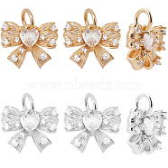 12Pcs 2 Colors Brass with Glass Rhinestone Charms, with Jump Rings, Heart Bowknot, Real Gold Plated & Real Platinum Plated, 10x12x4mm, Hole: 3.5mm, 6Pcs/color(KK-BBC0013-92)