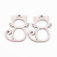 304 Stainless Steel Open Back Bezel Pendants, Laser Cut, For DIY UV Resin, Epoxy Resin, Pressed Flower Jewelry, Cat Shape, Stainless Steel Color, 26.5x20.5x1mm, Hole: 2mm(STAS-Q242-048)