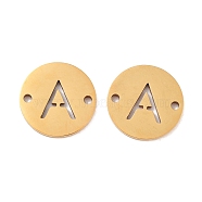 PVD Vacuum Plating 201 Stainless Steel Hollow Flat Round Links, Letter Connector Charms, Real 18K Gold Plated, Letter A, 12x1mm, Hole: 1.2mm(FIND-R149-03A-G)