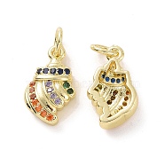 Brass Micro Pave Cubic Zirconia Charms, with Jump Ring, Conch Charm, Real 18K Gold Plated, 14.5x8.5x4mm, Hole: 3.5mm(KK-E068-VF115)