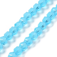 Electroplate Transparent Glass Beads Strands, Frosted, Faceted, Lantern, Light Sky Blue, 7x7.8x7.5mm, Hole: 1.5mm, about 72pcs/strand, 20.79''(52.8cm)(EGLA-I018-FA06)
