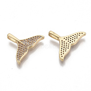 Brass Micro Pave Cubic Zirconia Charms, Nickel Free, Whale Fishtail, Clear, Real 18K Gold Plated, 14.5x19x3mm, Hole: 4x1.5mm(KK-S354-148-NF)