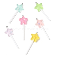 Resin Pendants, with Platinum Tone Iron Loops, Star Lollipop Charm, Mixed Color, 59x20x7mm, Hole: 1.8mm(X-RESI-K024-01)