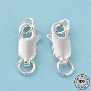 925 Sterling Silver Lobster Claw Clasps, with Jump Rings, Silver Color, 10x5x2.5mm
, Hole: 3~3.5mm(STER-A001-43)