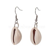 Cowrie Shell Beads Dangle Earrings, with 304 Stainless Steel Earring Hooks, 43~44mm, pin: 0.7mm(EJEW-JE02899)