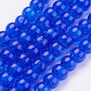Spray Painted Crackle Glass Beads Strands, Round, Blue, 6mm, Hole: 1.3~1.6mm, about 133pcs/strand, 31.4 inch(CCG-Q001-6mm-14)