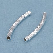 Brass Tube Beads, Long-Lasting Plated, Curved Beads, Textured Tube, 925 Sterling Silver Plated, 20x2mm, Hole: 1.2mm(KK-Y003-81B-S)