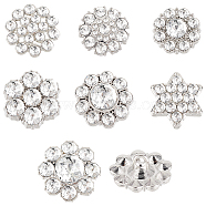 42Pcs 7 Styles 1-Hole Alloy Rhinestone Shank Button, Star of David & Flower, Platinum, 15~20x15~20x8.5~11mm, Hole: 2mm, 6pcs/style(ALRI-GA0001-10)