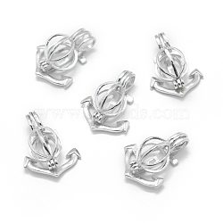 925 Sterling Silver Cage Pendants, Anchor, Platinum, 22.5x18x10mm, Hole: 5x3mm, Inner Diameter: 8.5x8mm(STER-L055-046P)