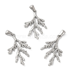 Non-Tarnish 304 Stainless Steel Pendants, Leafy Branch Charms, Stainless Steel Color, 34x21x3mm, Hole: 6.5x3.5mm(STAS-R122-08P)