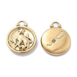 PVD Vacuum Plating 304 Stainless Steel Rhinestone Pendants, Flat Round with Constellations Charm, Real 18K Gold Plated, Taurus, 20.5x16.5x3.5mm, Hole: 2.5mm(STAS-R130-01G-01)