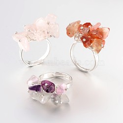 Adjustable Silver Color Plated Brass Mixed Stone Rings, 16.5mm, 3mm(RJEW-JR00168)