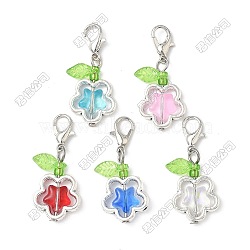 Star Alloy & Glass Pendant Decorations, with Zinc Alloy Lobster Claw Clasps and Transparent Acrylic Charms, Antique Silver & Platinum, 32mm(HJEW-JM03274-02-S)