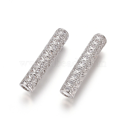 Brass Micro Pave Clear Cubic Zirconia Beads, Long-Lasting Plated, Tube Beads, Platinum, 30x6mm, Hole: 3.5mm(ZIRC-L088-17B-P)
