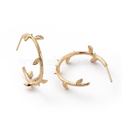 Brass Stud Earring Findings, Half Hoop Earrings, For Half Drilled Beads, Branch, Nickel Free, Real 18K Gold Plated, 23x8mm, Pin: 0.8mm(X-KK-T038-302G)