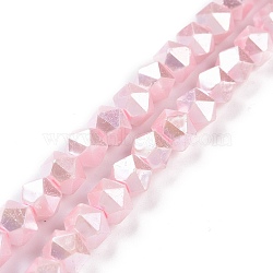 Glass Pearl Beads Strands, Faceted, Polygon, Pearl Pink, 7.5x7.5mm, Hole: 1mm, about 49pcs/strand, 14.09 inch(35.8cm)(GLAA-F122-03H)