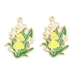 Rack Plating Alloy Enamel Pendants, Golden, Flower Charm, Yellow, 30x21x1.5mm, Hole: 1.8mm(FIND-A040-03G-03)