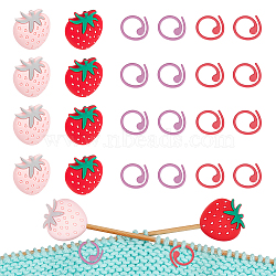 8Pcs 2 Colors Strawberry Silicone Beads Knitting Needle Protectors/Knitting Needle Stoppers, with 16Pcs Alloy Knitting Stitch Markers, for Knitting Tools, Mixed Color, 14.5~27x14.5~25x1~5mm, Hole: 2.3mm(DIY-NB0010-42)