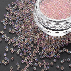 DIY Nail Art Decoration Mini Glass Beads, Tiny Caviar Nail Beads, AB Color Plated, Round, No Hole, Pink, 2mm, about 450g/bag(MRMJ-N028-001A-B14)