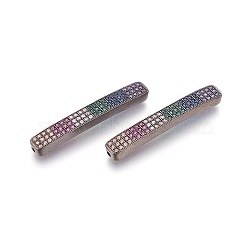 Brass Micro Pave Cubic Zirconia Beads, Lead Free & Cadmium Free, Long-Lasting Plated, Rectangle, Colorful, Gunmetal, 36x5x3mm, Hole: 1mm(ZIRC-G146-01B-RS)